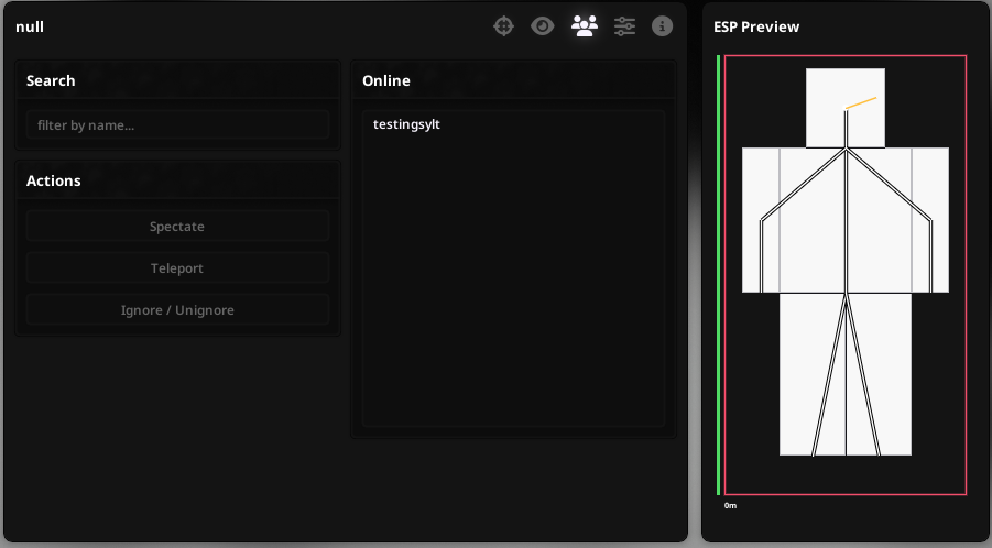 null Players tab — search, spectate, teleport